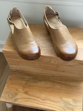 Dansko Leather Clog Heels with Buckle Strap